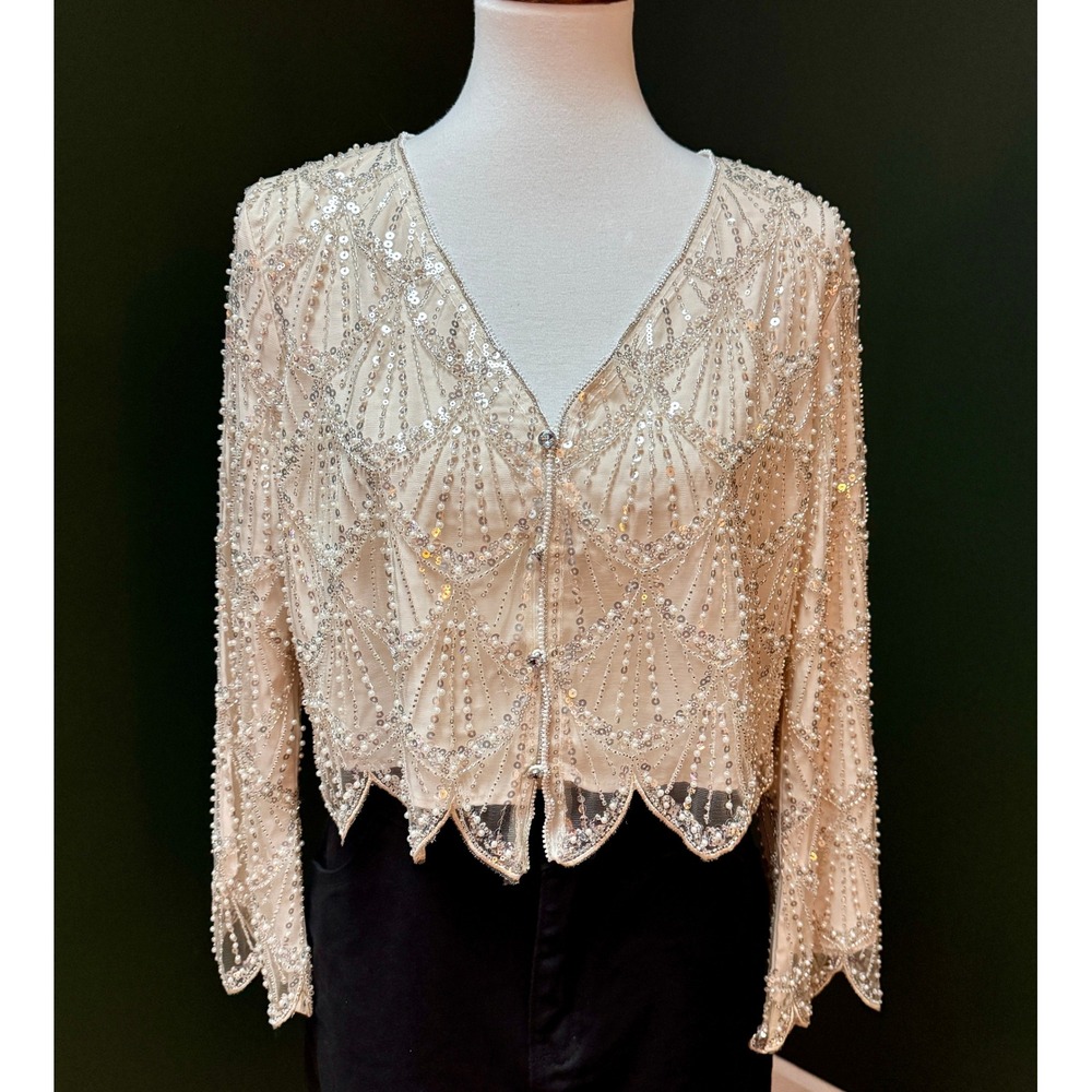 Embellished Cream Sequin Beaded Women's Jacket